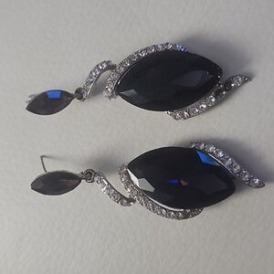 Vintage Dark Amethyst and Clear Crystal Drop Earrings